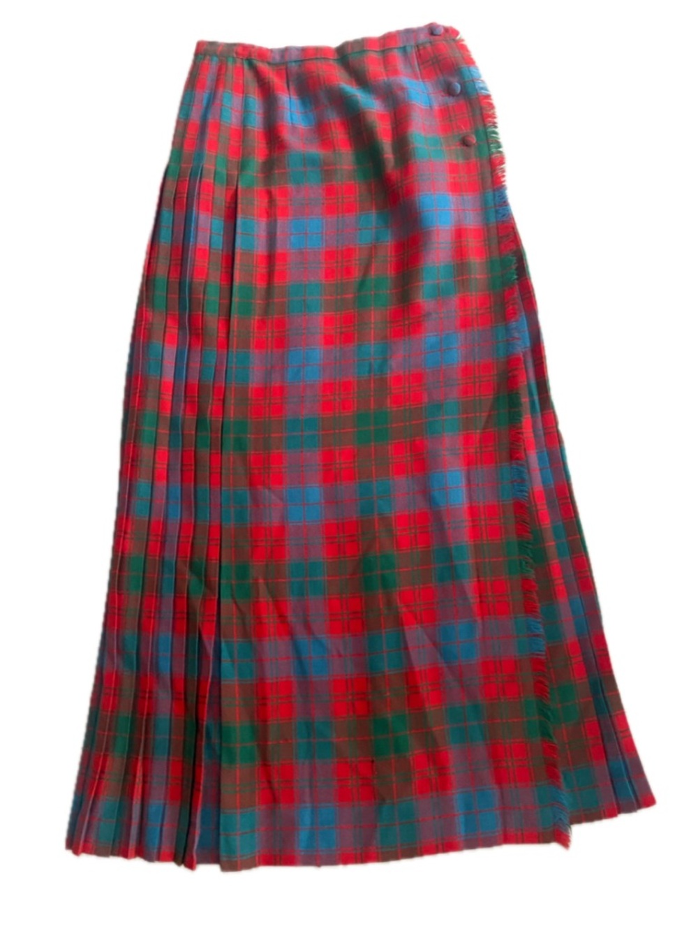 Vintage Wool Tartan Kilt Skirt Maxi Red Green Plaid High Waist 26” Dark Academia - Picture 2 of 9